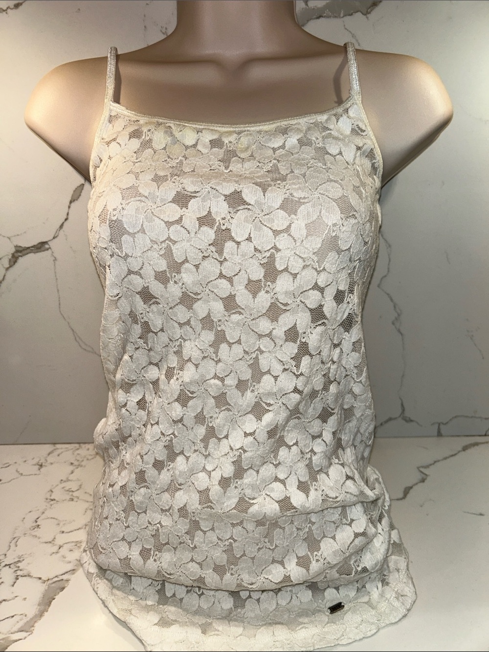 Aeropostale White Floral Lace Spaghetti Strap Camisole